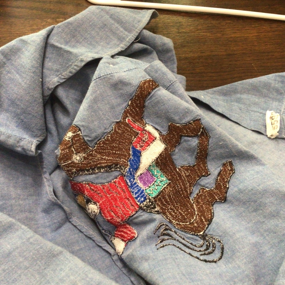 Vintage KZK western shirt with embroidered horse and cowboy .size L - Picture 6 of 6